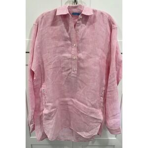 J.McLaughlin Linen Shirt XS Pink Striped Button Down Long Sleeve Womens Top‎